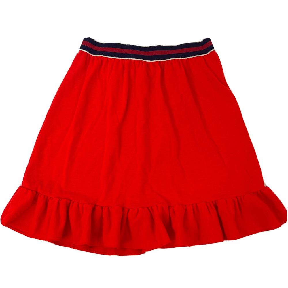 Vintage 1970s Pre-teen Girls Skirt Mod Bright Stretch Knit Red‎ Sz 12 Ruffle